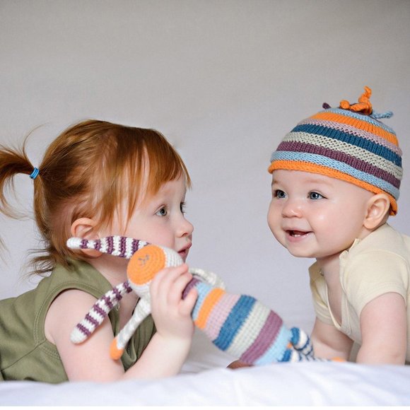 (2/$30) Organic cotton hand knit baby hat (multi-stripe colour) - Picture 3 of 3